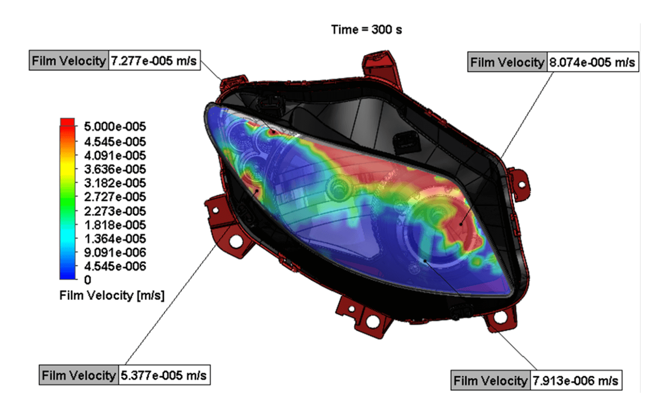 画像：ヘッドライトの水膜の発生と凝固・融解の解析