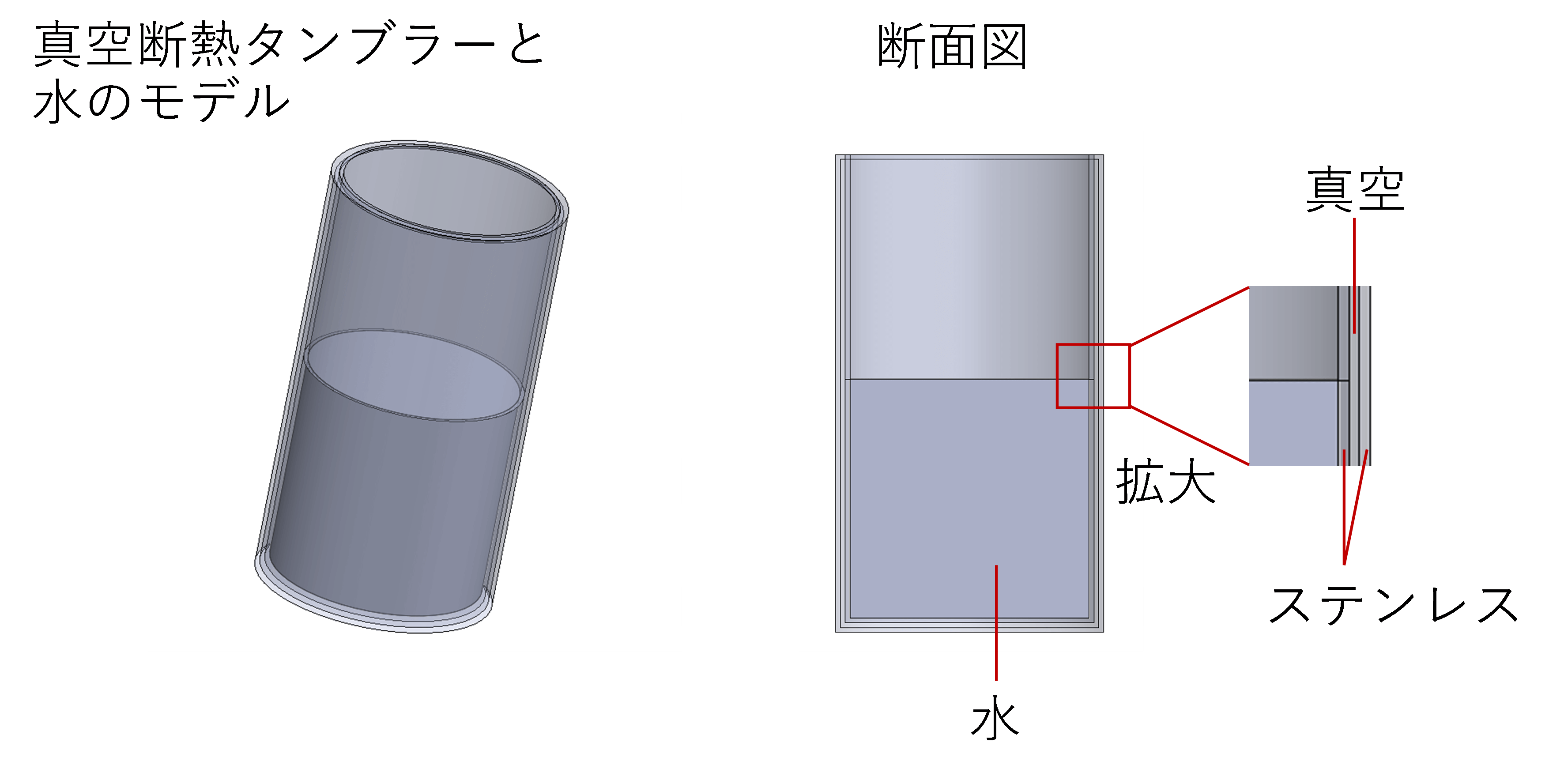 画像：真空断熱タンブラーの解析モデル